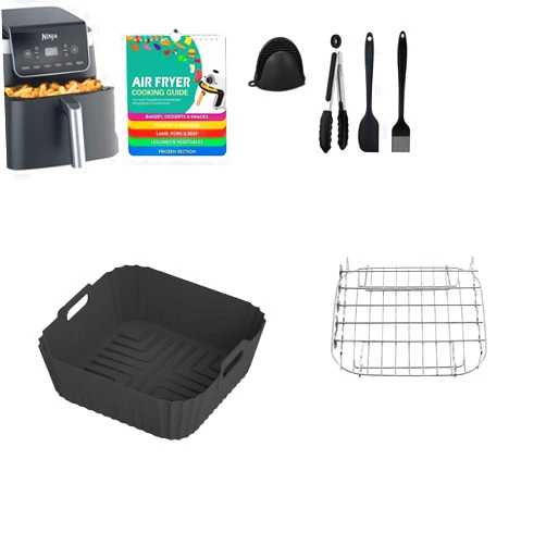 Liraip 7pcs Air Fryer Accessories for Ninja Air Fryer Pro XL 6-in-1 - AF181 &AF141 5 QT Air Fryer, with brushes Clip Spatulas Baking trays Baking Needles Hand Clips,Recipes