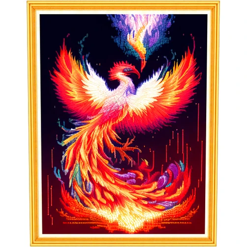 Dimensean Stamped Cross Stitch Kits Full Range of Embroidery Patterns Starter Kits for Beginners Adult or Kids DIY Cross Stitches Needlepoint Kits 11CT-Fire Phoenix 15.7x19.7 inch