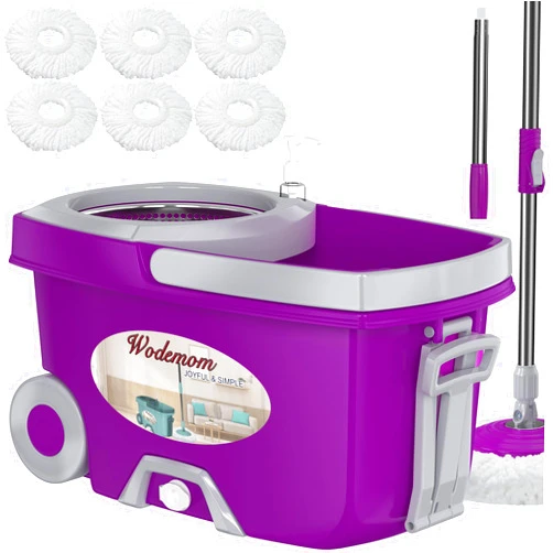Wodemom Dual Compartment Spin Mop and Bucket, Mop and Bucket with Wringer Set,360°Rotating Spinning Mopping for Floor Cleaning with 6 Microfiber Replacement Heads, 61