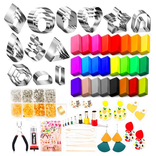 Lucomb Polymer Clay Earring Making Kit- 30 Clay Earring Cutters, 24 Color Polymer Clay, 8 Circle Cutters, Rollers, B7000 Glue, 640 PCS Earring Making Tools Accessories for Jewelry DIY (Instructions Include)
