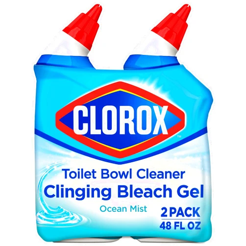 Clorox Toilet Bowl Cleaner, Clinging Bleach Gel, Ocean Mist - 24 Ounces, Pack of 2