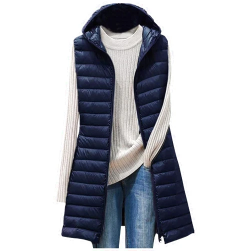ABOUTYES Women Puffer Vest Winter Oversize Long Coat Zip Up Lightweight Quilted Jackets Hooded Sleeveless Warm Vest Plus Size