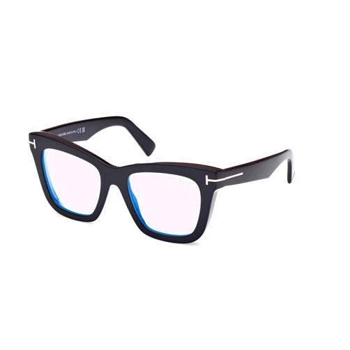 Tom Ford Eyeglasses FT 5881 -B 001 Shiny Black, t Logo, Eco/Blue Block Lense