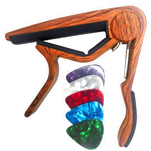 WINGO Classical Flat Guitar Capo for Nylon String Guitars-Rosewood Finish with 5 Picks.