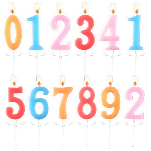 BBTO 12 Pcs Birthday Number Candle Cake Numeral Candles Christmas New Year Rainbow 0 - 9 Cake Topper Decoration for Birthday, Party, Wedding, Celebration, 10 Pcs of 0 - 9 and Extra 2 Pieces of 1, 2