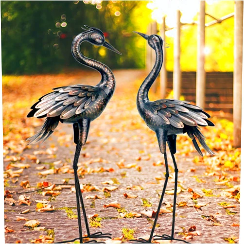 Shorayn Metal Crane Garden Statue, Garden Sculptures & Statues, Bronze Crane Ornaments Yard Art for Backyard Patio Lawn Decorations