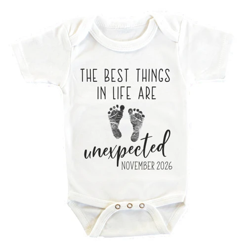 Witty and Bitty The Best Things in Life Are Unexpected Pregnancy Reveal Announcement Onesie/Bodysuit (November 2026)