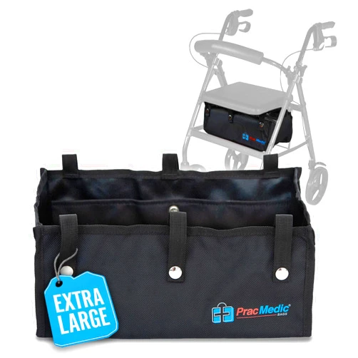 PRAC MEDIC BAGS Extra Large Under Seat Rollator Bag Basket for Folding or Bariatric Walker, Rolling Walker Accessories for Seniors, Storage Bag for Medical Essentials, Oxygen Tank, Shopping by PracMedic Bags (Black)