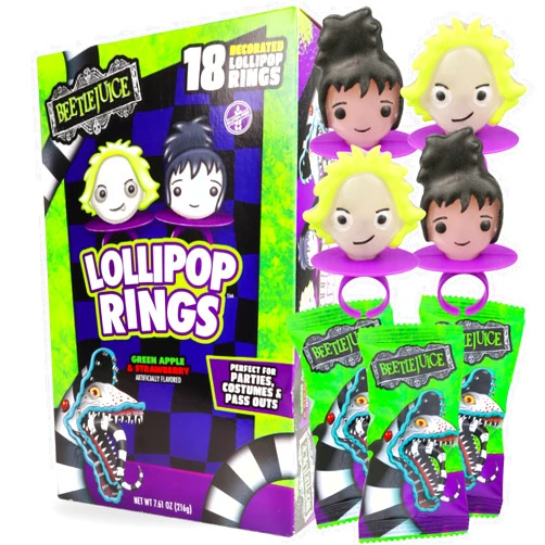 Imaginings 3 Limited Edition Beetle Juice Lollipop Rings, Individually Wrapped Decorated Suckers, Halloween 2024 Candy, 18 Count