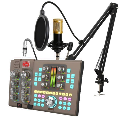 Hosabely Podcast Equipment Bundle Audio Mixer with XLR Microphone Kit for Live Streaming, Podcasting, Recording, Gaming, PC, Guitar (Black)