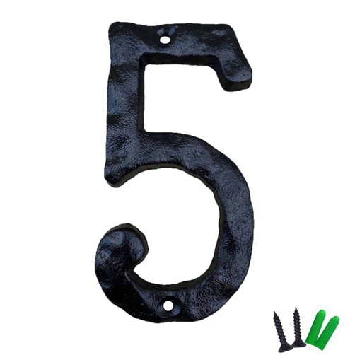 YICC 5.5 Inch House Numbers, Cast Iron Home Address Number/Mailbox Number, Black Finished (Number 5)