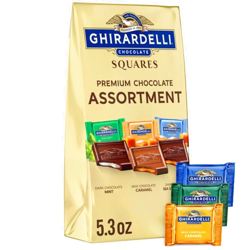 GHIRARDELLI Premium Chocolate Assortment SQUARES, 5.3 oz Bag Variety of Individually Wrapped Milk, Dark, and Mint Chocolates