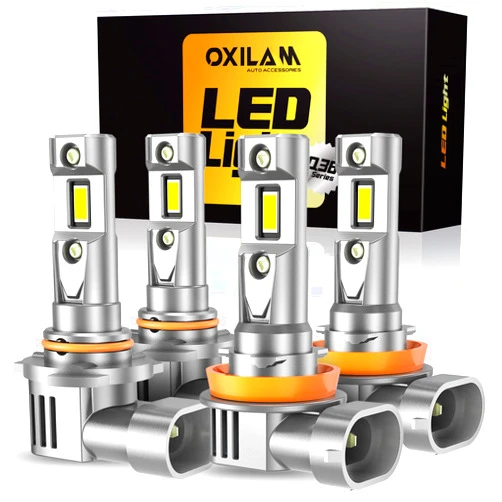 OXILAM H11 9005 LED Light Bulbs Combo, 44,000 Lumens 600% Brighter 6500K Cool White Light, 1:1 Size 9005/HB3 H11/H9/H8 DRL Fog Light Halogen Replacement, Plug-N-Play, Pack of 4