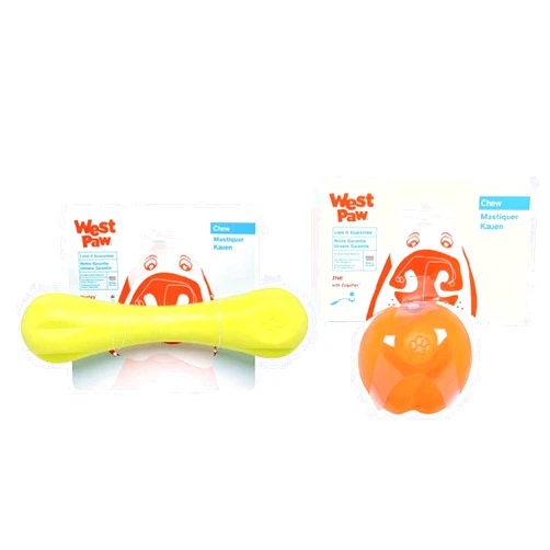 WEST PAW Zogoflex Hurley Dog Bone Chew Toy (Large, Granny Smith) & Zogoflex Jive Ball Dog Chew Toy (3.25-Inch, Tangerine) – Pet Toys for Dogs, Fetch, Catch, Chewing, Play – Floatable, Recyclable