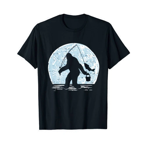 BoredKoalas Fish Fishing Shirts Fisherman Gifts Bigfoot Sasquatch Fishing Moon Funny Fisherman Angler Gift T-Shirt