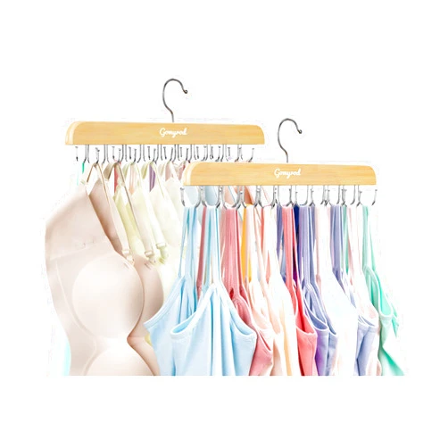 Gomyrod Bra Hanger for Closet, Tank Top Hanger 2 Pack w/20 Hooks Holds 40 Bras, Capacity Foldable Wood Space Saving Hanger, 360°Rotating Closet Organizers and Storage for Dorm & Apartment