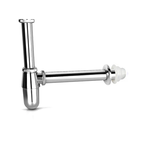 Bretoes Brass Round Bottle P Trap tube, Basin Sink Waste Trap Drain Tube Kit Adjustable Height Chrome (Oval)