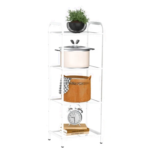 MAX Houser Storage Rack with Shelf,Industrial Style Extendable Plant Stand, Standing Shelf Units for Kitchen, Bathroom, Office,Living Room, Balcony, Kitchen (White, 4 Tier)