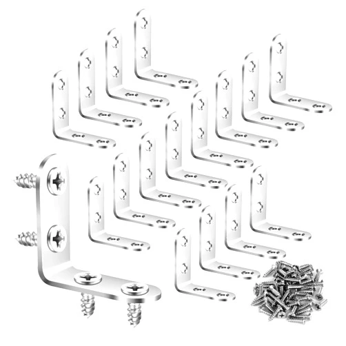 Pndbnq 16PCS L Brackets Corner Braces Pndbnq 304 Stainless Steel 90 Degree Right Angle Brackets Waterproof Metal Shelf Support Brackets for DIY Wood Frame Wall Cabinet Furniture L Fastners with 64pcs Screws