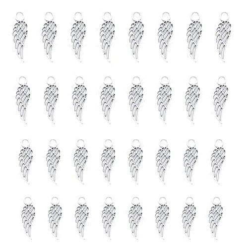 Ruwado 50 Pcs Angel Wings Charms Metal Feather Small Cute Vintage Pendants for Jewelry Making Kits Necklace Bracelet DIY Supplies Accessories Keychain Earring Bookmark Home Decoration