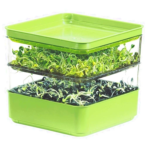 GARDENS ALIVE! Seed Sprouter Kit, Two Tier Stackable Seedling Starter Tray with Lid, Microgreens Propagator Mini Plant Grow Trays, Germinate Seeds Indoors, Healthy Snacks, Bean Sprouts, Soil Free
