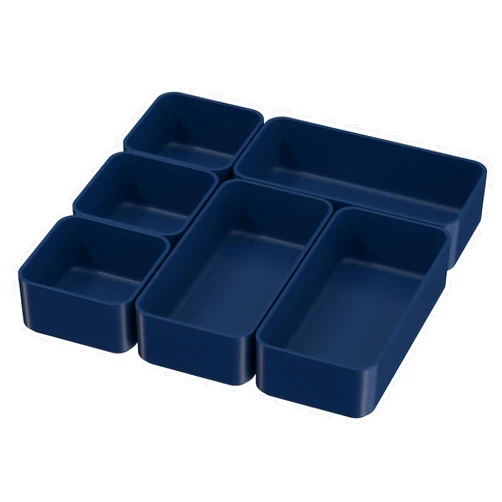 CHANCETSUI 6 Pcs Stackable Drawer Organizer Set Desk Drawer Dividers, Bathroom Vanity Cosmetic Makeup Trays , Multipurpose Plastic Storage Bins for Jewelries, Kitchen Gadgets and Office Accessories, Blue