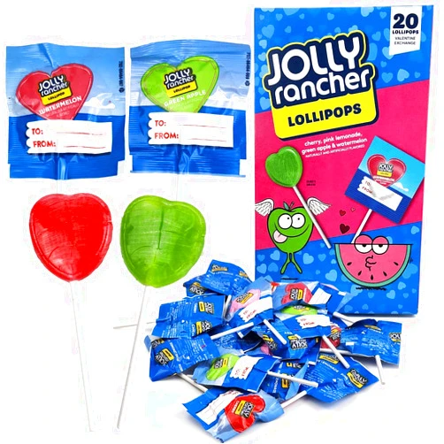 Taboom JollyRancher Heart Lollipops – 20 pcs Heart Shaped Lollipops – Valentine’s Pack – Delicious Valentines Day Candy In Sealed Bags – Individually Wrapped Valentine Day Lollipops – Ideal For Friends and