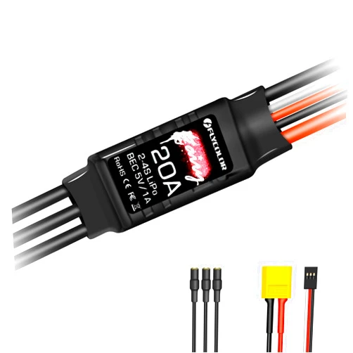 HAWK'S WORK Brushless ESC, 20A Brushless Motor Electric Speed Controller BEC 5V 1A with XT60 & 3.5mm Plugs, Super Light-Weight & Small