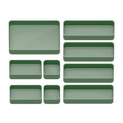 CHANCETSUI 9 Pcs Stackable Drawer Organizer Trays Set, Green, Multifunctional Storage for Vanity, Bathroom, Kitchen, Desk Drawer Organizer Office, PET Plastic