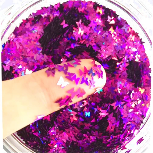JHuiers Butterfly Confetti Glitter Laser Sequins for DIY Crafts, Nail Art Decoration, Party Decoration - 10g, Laser Dark Purple