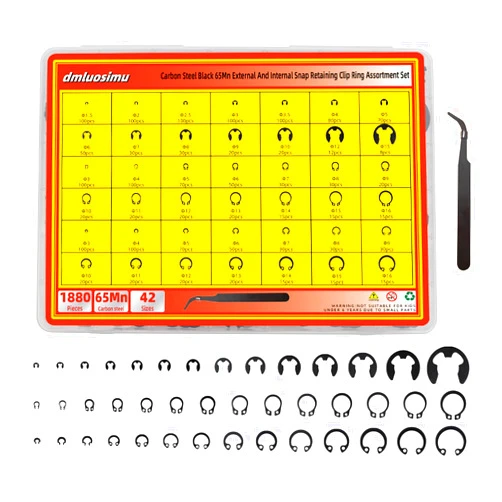 dmluosimu1880pcs Three Types of Carbon Steel 65Mn Internal and External retaining Ring Assortment Sets, Including 525pcs E circlip, 525pcs Hole retaining Ring and 535 pcs Shaft retaining Ring
