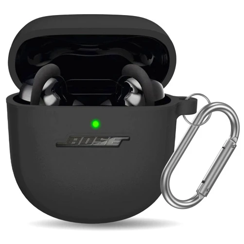 YIPINJIA Case for Bose QuietComfort Earbuds II 2022, Soft Silicone Scratch Proof & Shockproof Protective Skin Sleeve Cover Compatible with Bose QuietComfort Earbuds 2 with Keychain - Black