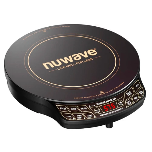 Nuwave Precision Induction Cooktop Gold, 12” Shatter-Proof Ceramic Glass Surface, Large 8” Heating Coil, Portable, 51Temp Settings 100°F to 575°F, 3 Wattage Settings 600, 900, and 1500 Watts