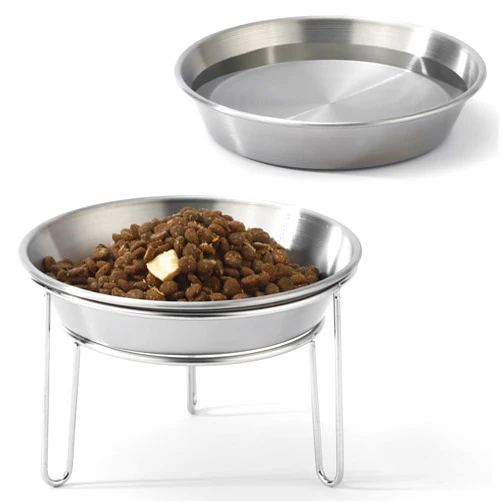 Lfpkixise Elevated Stainless Steel Cat Bowls, 5.9 Inch Anit-Vomiting Cat Food Bowls with Metal Stand,1 Stand with 2 Whisker Friendly Shallow Cat Bowls for Food and Water for Indoor Cats and Small Dogs
