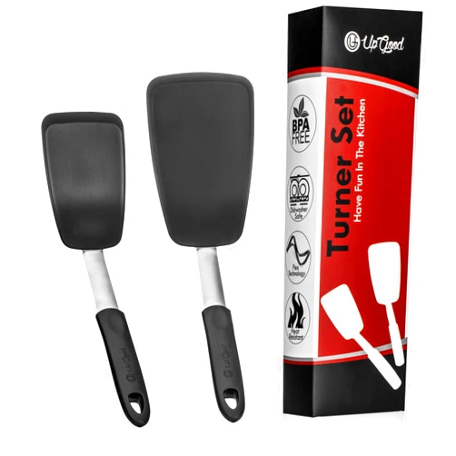 UpGood Silicone Turner Set 600ºF Heat Resistant - Large & Small Kitchen Spatulas with Tapered Edges & Flexible Stainless Steel - Cooking Utensil for Flipping Egg, Pancakes in Nonstick Cookware (2 Pcs)