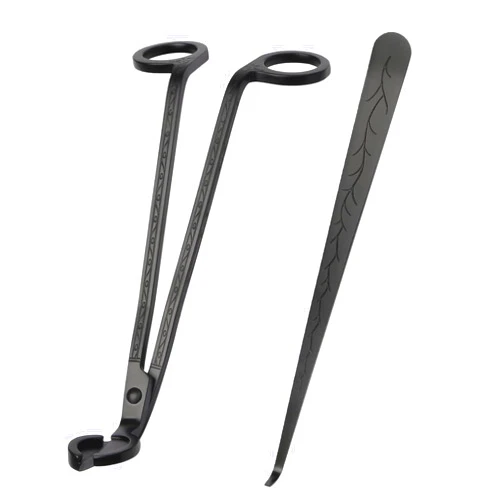 SUMAJU 2 in 1 Candle Accessory Set, Candle Wick Trimmer Stainless Steel Candle Wick Clipper Cutter Scissor, Candle Wick Dipper for Candle Lovers (Black)
