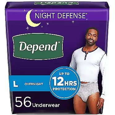 Depend Night Defense Adult Incontinence Underwear for Men, Disposable, Overnight, Large, Grey, 56 Count, Packaging May Vary NEW 1 Count (Pack of 56)