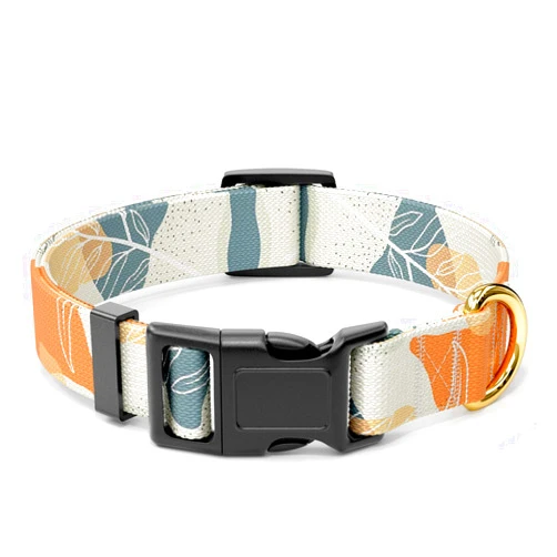 Rnivvi Dog Collar, Personalized Adjustable Dog Collars for Medium Dogs, Cute Boho Puppy Collar for Boy and Girl Dogs, Soft Pet Collar with Quick Release Buckle for Walking Running, Abstract Leaves