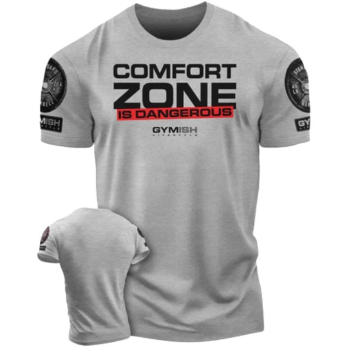 Gymish Lifestyle Comfort Zone is Dangerous Inspirational Workout Lifting Tshirt for Men (LG, Comfort Zone Grey)