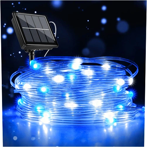 Einiiya 1 Pack Solar String Lights Outdoor, Total 33FT 100 LED Solar Lights for Outside IP67 Waterproof, 8 Modes Solar Fairy Light for Tree Garden Party Christmas Decorations, Blue&White