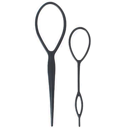 Jorzer Horsetail Hair Knitting Tool Horsetail Hair Knitting Hair Tail Braider Tools Plastic Resin Black Hair Fasteners for Women Girls 2PCS.