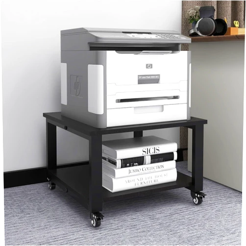Natwind 2 Tiers Office Movable Laser Printer Copier Stand Cart Under Desk Heavy Duty Dark Brown Rolling Table with Storage Floor-Standing Holder on Wheels Fax Paper Organizer Shelf for Home (Black)