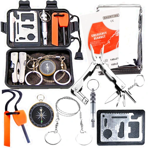 EMDMAK Survival Kit Outdoor Emergency Gear Kit for Camping Hiking Travelling or Adventures (Black)