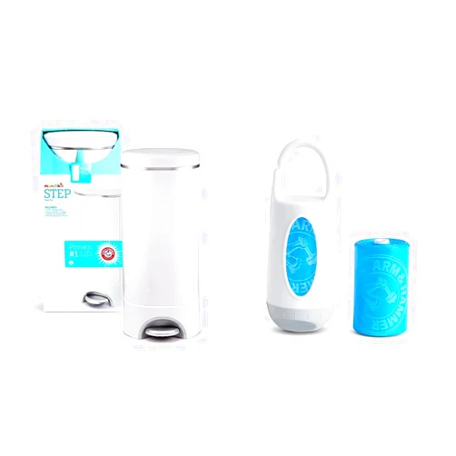Munchkin Arm & Hammer Step Diaper Pail with 24 Diaper Bags, Compact Dispenser, Infused with Baking Soda, Lavender Scent