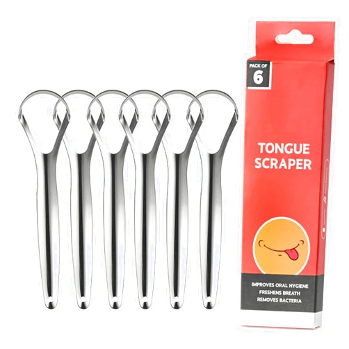 VIWIK 6 Pack Tongue Scraper for Adults, 100% Stainless Steel, Tongue Scrubber, Easy to Use, Tongue Cleaner for Oral Care & Hygiene, Reduce Bad Breath