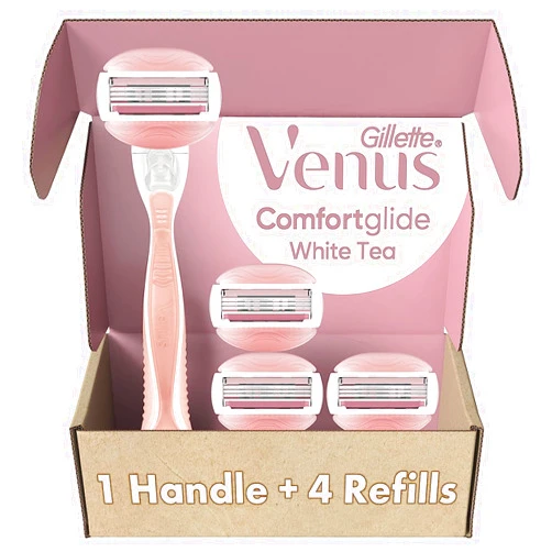 Gillette Venus ComfortGlide Razors for Women, 1 Venus Razor, 4 Razor Blade Refills, White Tea Scented Gel Bars