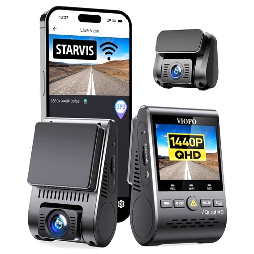 VIOFO Dual Dash Cam, 2K 1440P 60fps+1080P 30fps Front and Rear Dash Camera with Wi-Fi GPS, Parking Mode, Emergency Recording, Super Capacitor, Motion Detection (A129 Plus Duo)