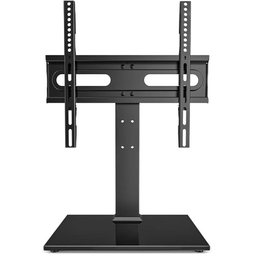 Hemudu Universal TV Stand - Table Top TV Stand for 27-60 inch LCD LED TVs - 9 Level Height Adjustable TV Base Stand with Tempered Glass Base & Wire Management, VESA 400x400mm