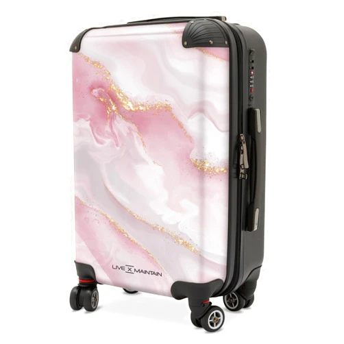 LIVE x MAINTAIN Luxe Pink Marble Suitcase Hard Shell Lightweight TSA Lock 4 Spinner Wheels Cabin Carry-On & Hold Luggage, Luxe Pink, Cabin/Carry-on (56cm - 52 L), hardside marble suitcase