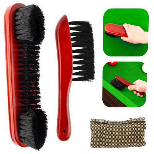 AUEAR, Set of 3 Billiards Pool Table and Rail Brush with Billiard Cue Snooker Cloth Cleaner (Brown Color)